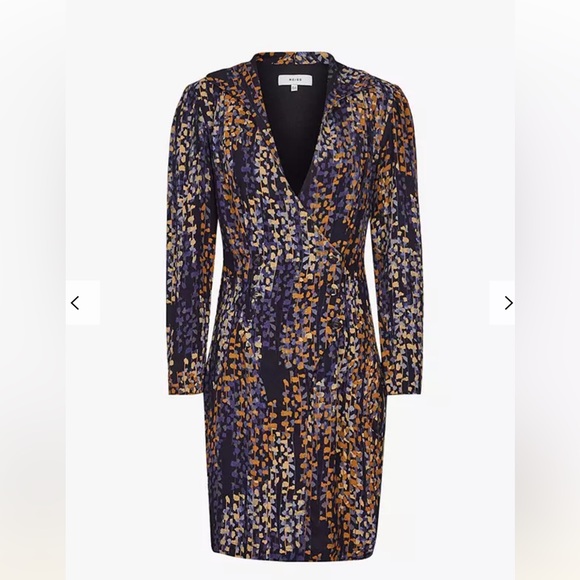 Reiss Esmerelda Printed Wrap Front Dress, Navy - Picture 3 of 8